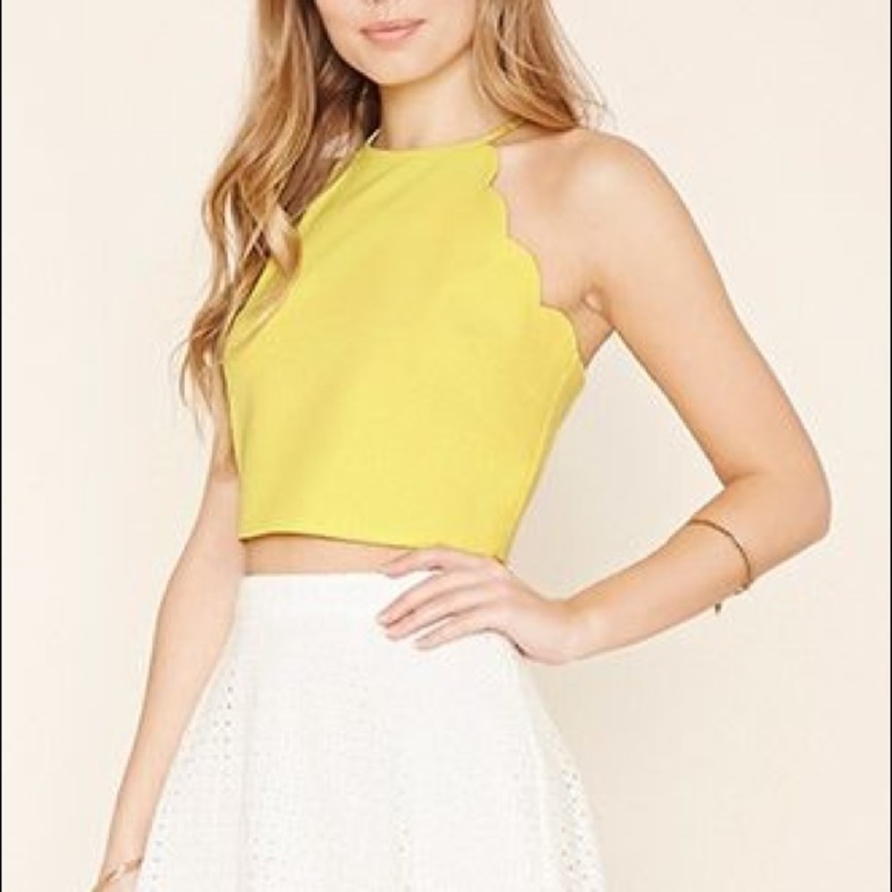 Yellow Scalloped Crop Top
